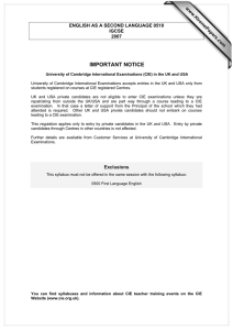 IMPORTANT NOTICE www.XtremePapers.com ENGLISH AS A SECOND LANGUAGE 0510 IGCSE