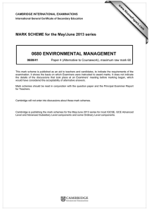 0680 ENVIRONMENTAL MANAGEMENT  MARK SCHEME for the May/June 2013 series