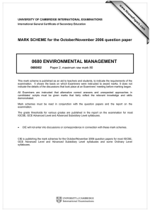 0680 ENVIRONMENTAL MANAGEMENT  MARK SCHEME for the October/November 2006 question paper