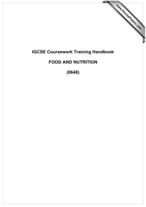IGCSE Coursework Training Handbook  FOOD AND NUTRITION (0648)