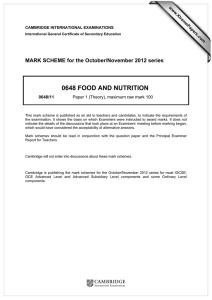 0648 FOOD AND NUTRITION  MARK SCHEME for the October/November 2012 series