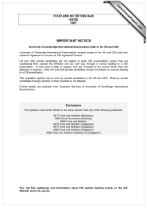 IMPORTANT NOTICE www.XtremePapers.com FOOD AND NUTRITION 0648 IGCSE