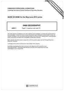 0460 GEOGRAPHY  MARK SCHEME for the May/June 2015 series