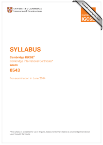 SYLLABUS 0543 Cambridge IGCSE Greek