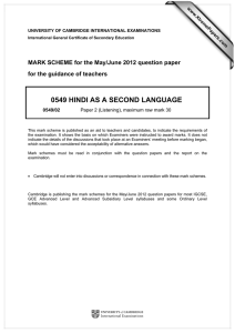 0549 HINDI AS A SECOND LANGUAGE  for the guidance of teachers