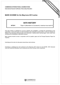 0470 HISTORY  MARK SCHEME for the May/June 2013 series