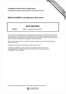 0470 HISTORY  MARK SCHEME for the May/June 2015 series