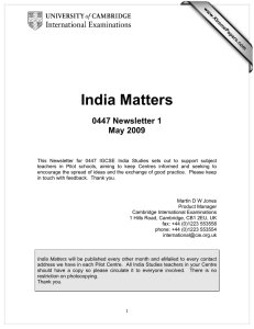 India Matters 0447 Newsletter 1 May 2009