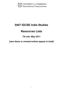 0447 IGCSE India Studies  Resources Lists 7th edn, May 2011