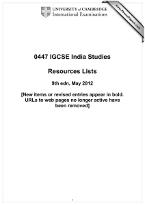 0447 IGCSE India Studies  Resources Lists