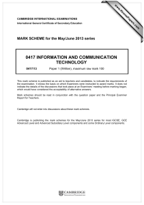 0417 INFORMATION AND COMMUNICATION TECHNOLOGY  MARK SCHEME for the May/June 2013 series