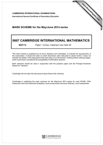 0607 CAMBRIDGE INTERNATIONAL MATHEMATICS  MARK SCHEME for the May/June 2014 series