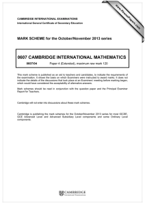 0607 CAMBRIDGE INTERNATIONAL MATHEMATICS  MARK SCHEME for the October/November 2013 series
