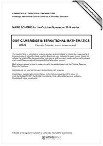 0607 CAMBRIDGE INTERNATIONAL MATHEMATICS  MARK SCHEME for the October/November 2014 series