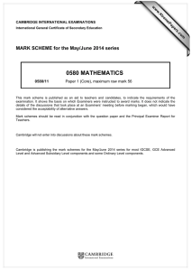 0580 MATHEMATICS  MARK SCHEME for the May/June 2014 series