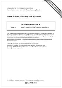 0580 MATHEMATICS  MARK SCHEME for the May/June 2015 series