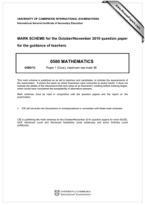 0580 MATHEMATICS  MARK SCHEME for the October/November 2010 question paper
