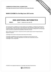 0606 ADDITIONAL MATHEMATICS  MARK SCHEME for the May/June 2015 series