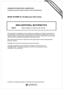 0606 ADDITIONAL MATHEMATICS  MARK SCHEME for the May/June 2015 series