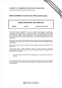 MARK SCHEME for the November 2005 question paper  0606/02 ADDITIONAL MATHEMATICS www.XtremePapers.com