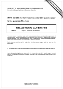 0606 ADDITIONAL MATHEMATICS  MARK SCHEME for the October/November 2011 question paper