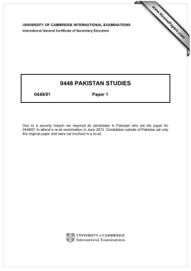 0448 PAKISTAN STUDIES  0448/01 Paper