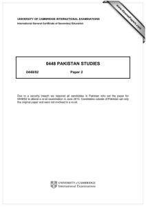 0448 PAKISTAN STUDIES  0448/02 Paper