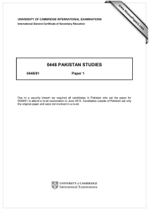 0448 PAKISTAN STUDIES  0448/01 Paper 1