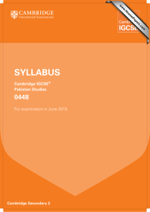 SYLLABUS 0448 Cambridge IGCSE Pakistan Studies