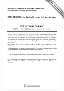 0652 PHYSICAL SCIENCE  MARK SCHEME for the October/November 2006 question paper