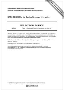 0652 PHYSICAL SCIENCE  MARK SCHEME for the October/November 2014 series