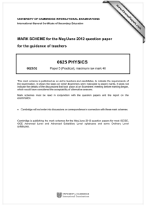 0625 PHYSICS  MARK SCHEME for the May/June 2012 question paper
