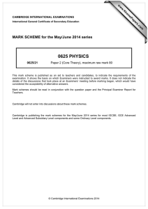 0625 PHYSICS  MARK SCHEME for the May/June 2014 series