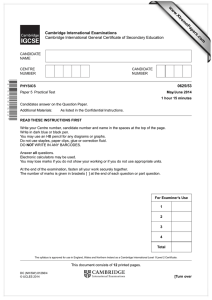 www.XtremePapers.com Cambridge International Examinations 0625/53 Cambridge International General Certificate of Secondary Education