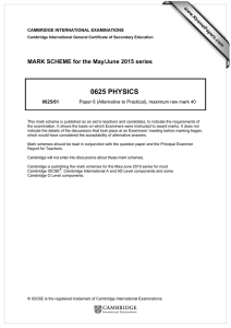 0625 PHYSICS  MARK SCHEME for the May/June 2015 series