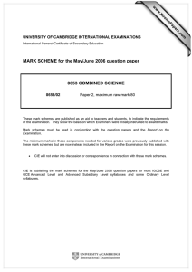 MARK SCHEME for the May/June 2006 question paper  0653 COMBINED SCIENCE www.XtremePapers.com