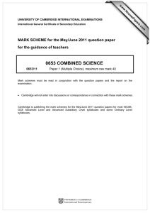0653 COMBINED SCIENCE  MARK SCHEME for the May/June 2011 question paper