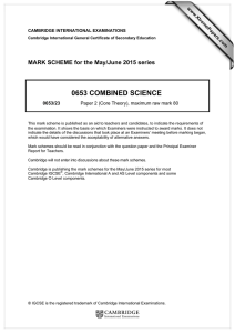 0653 COMBINED SCIENCE  MARK SCHEME for the May/June 2015 series