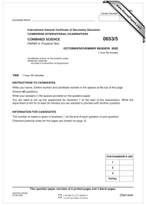 0653/5 COMBINED SCIENCE PAPER 5 Practical Test OCTOBER/NOVEMBER SESSION 2002
