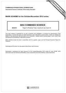 0653 COMBINED SCIENCE  MARK SCHEME for the October/November 2012 series