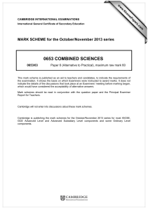 0653 COMBINED SCIENCES  MARK SCHEME for the October/November 2013 series