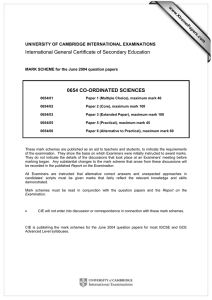 International General Certificate of Secondary Education  0654 CO-ORDINATED SCIENCES www.XtremePapers.com