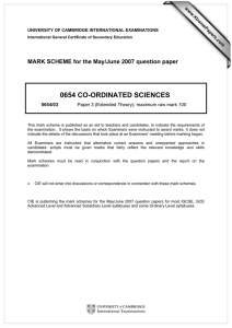 0654 CO-ORDINATED SCIENCES  MARK SCHEME for the May/June 2007 question paper