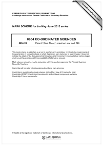 0654 CO-ORDINATED SCIENCES  MARK SCHEME for the May June 2015 series