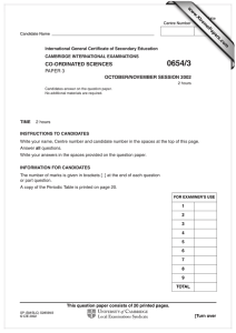 0654/3 CO-ORDINATED SCIENCES PAPER 3 OCTOBER/NOVEMBER SESSION 2002