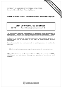 0654 CO-ORDINATED SCIENCES  MARK SCHEME for the October/November 2007 question paper