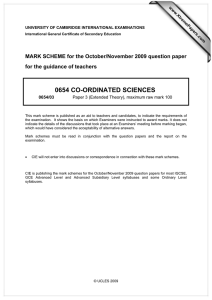 0654 CO-ORDINATED SCIENCES  MARK SCHEME for the October/November 2009 question paper