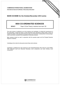 0654 CO-ORDINATED SCIENCES  MARK SCHEME for the October/November 2012 series