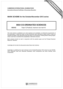 0654 CO-ORDINATED SCIENCES  MARK SCHEME for the October/November 2012 series