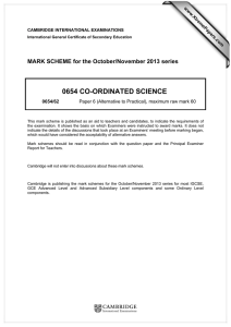 0654 CO-ORDINATED SCIENCE  MARK SCHEME for the October/November 2013 series